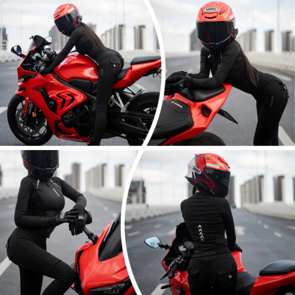 Women's High-Waist Motorcycle Riding Pants with Removable Knee Pads, Reflective Commuter & Fitness Trousers
