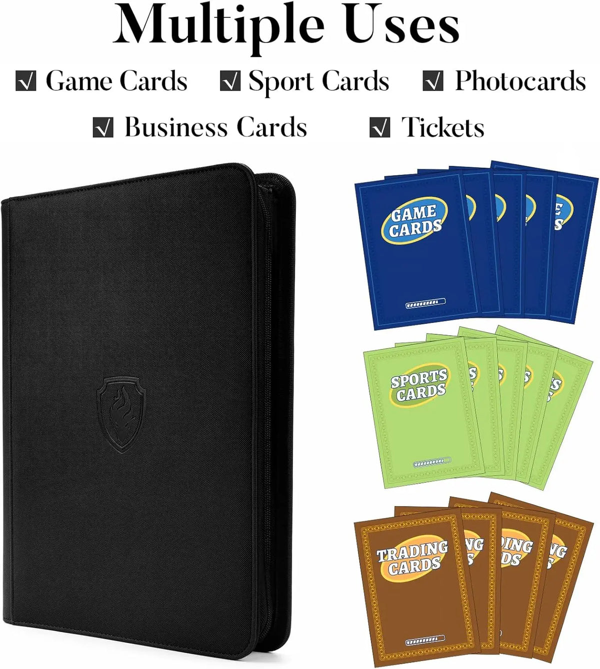 9-Pocket Zipper Card Binder 360-Card Trading Card Holder Book with Premium PU Zip Cover Side-Loading Sleeves