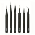 Antistatic Stainless Steel Tweezers Set - 6-Piece Precision ESD Tweezers (Curved & Straight) for Electronics Repair, Model Making & Beauty