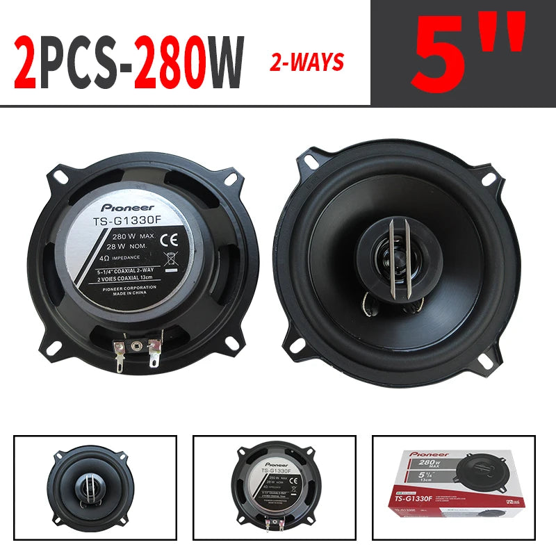 5.25-Inch (130mm) 5-Way Coaxial Car Speakers Pair — 560W (2 × 280W) Full-Range Hi‑Fi Car Audio