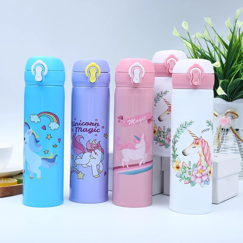 Unicorn Stainless Steel Insulated Thermos Bottle 500ml (16.9 fl oz) – Kids Bouncing Lid Water Bottle for Girls, Portable Travel Mug