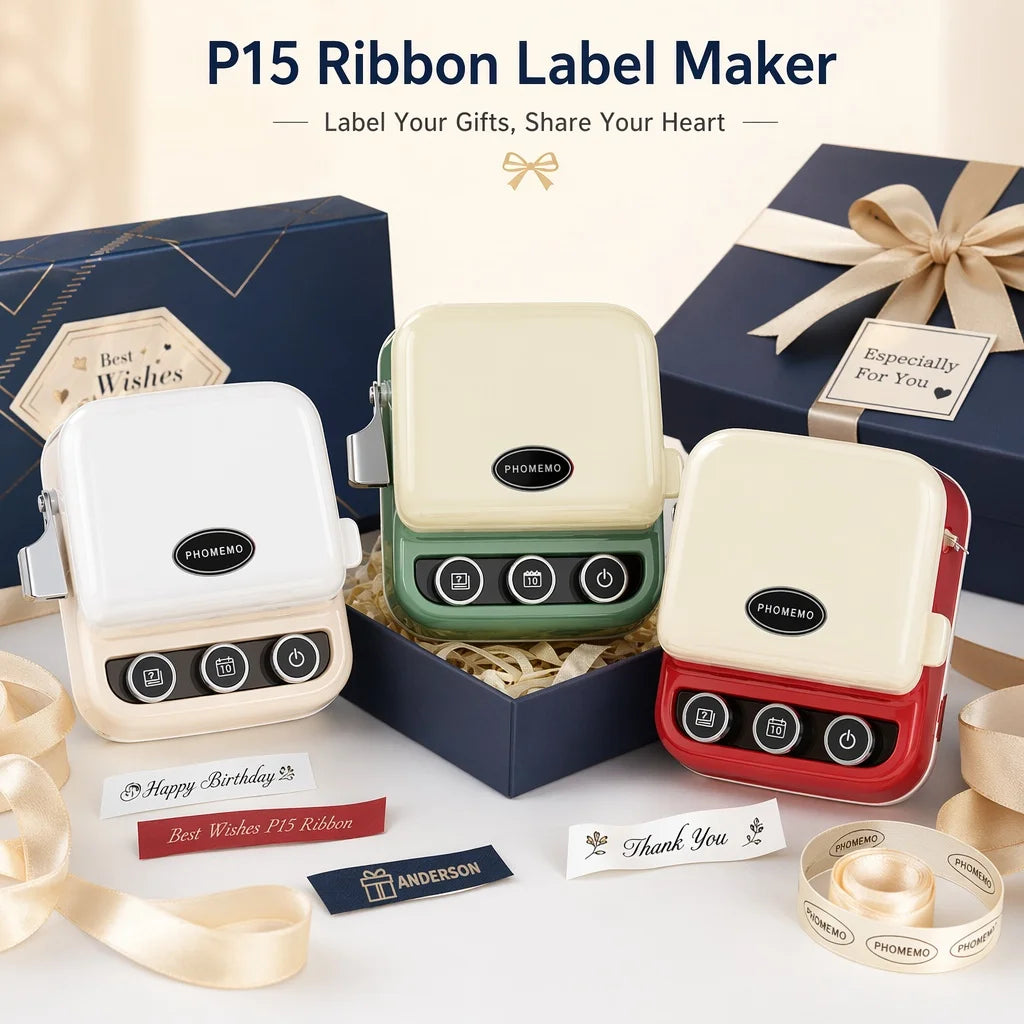 Bluetooth Ribbon Label Printer Wireless Mini Label Maker with Multiple Templates, Retro Typewriter Design