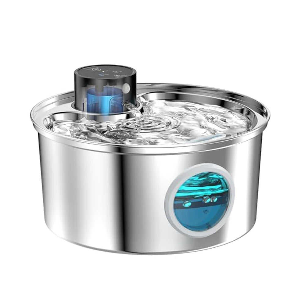 3.2L (108 fl oz / 0.85 gal) Rechargeable USB Stainless Steel Cat and Dog Water Fountain with Automatic Sensor for Multiple Pets