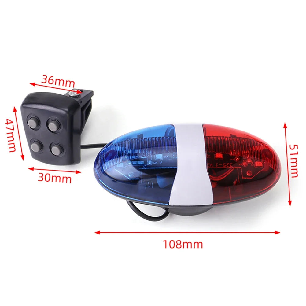 6-LED 4-Tone Electric Bike Horn and LED Warning Light, 120dB Handlebar Siren for Bicycle, Scooter, Kids