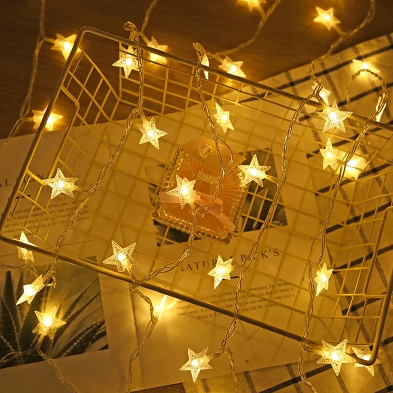 Battery-Operated LED Star String Lights - Outdoor Fairy Garland for Home, Wedding, Garden, Party & Christmas