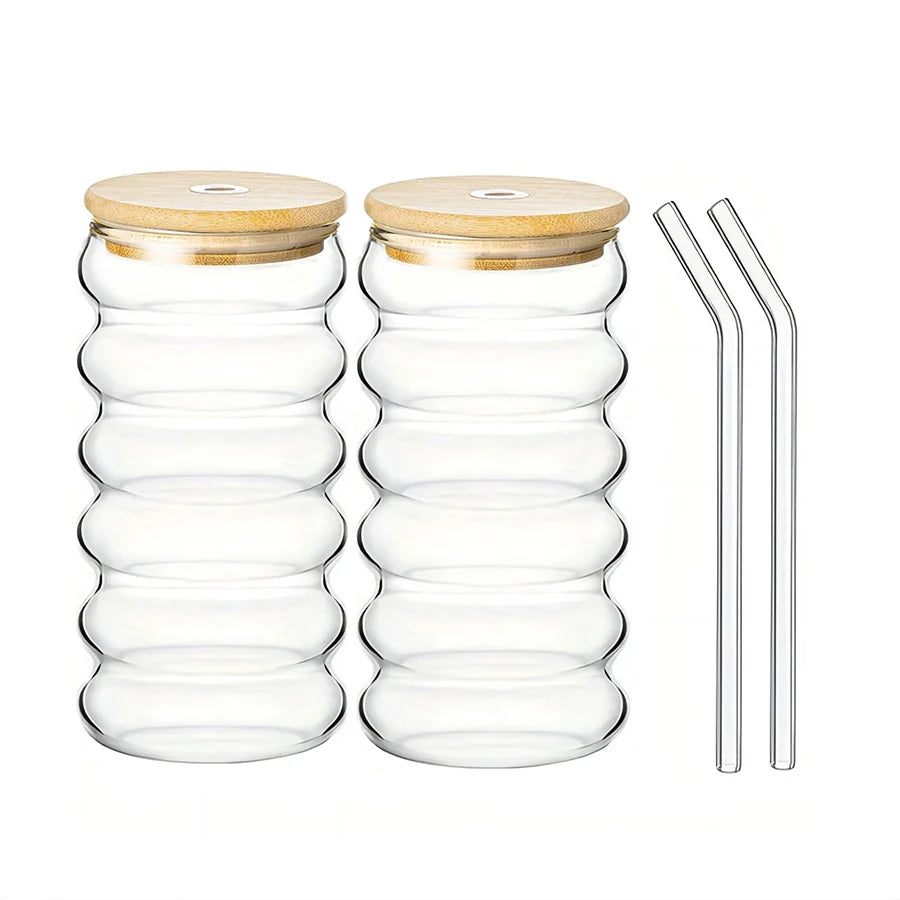 480ml (16.2 fl oz) High Borosilicate Glass Tumbler with Bamboo Lid & Straw Reusable Iced Coffee Cup
