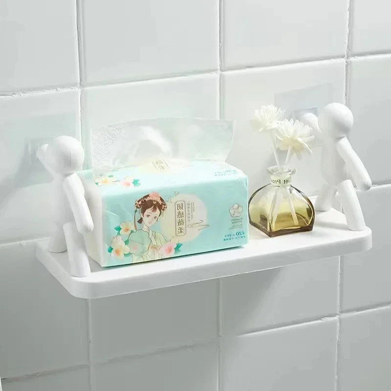 Self-Adhesive Shower Shelf – Wall-Mounted Bathroom Shampoo & Towel Storage Rack, PP Organizer