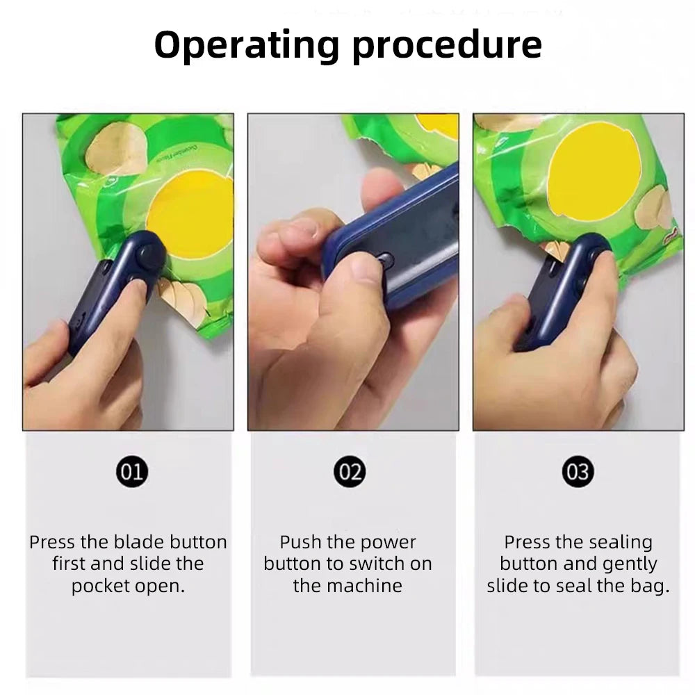 Mini Portable Handheld Heat Sealer USB Rechargeable Clip-On Bag Sealer for Snacks, Chips & Pet Food