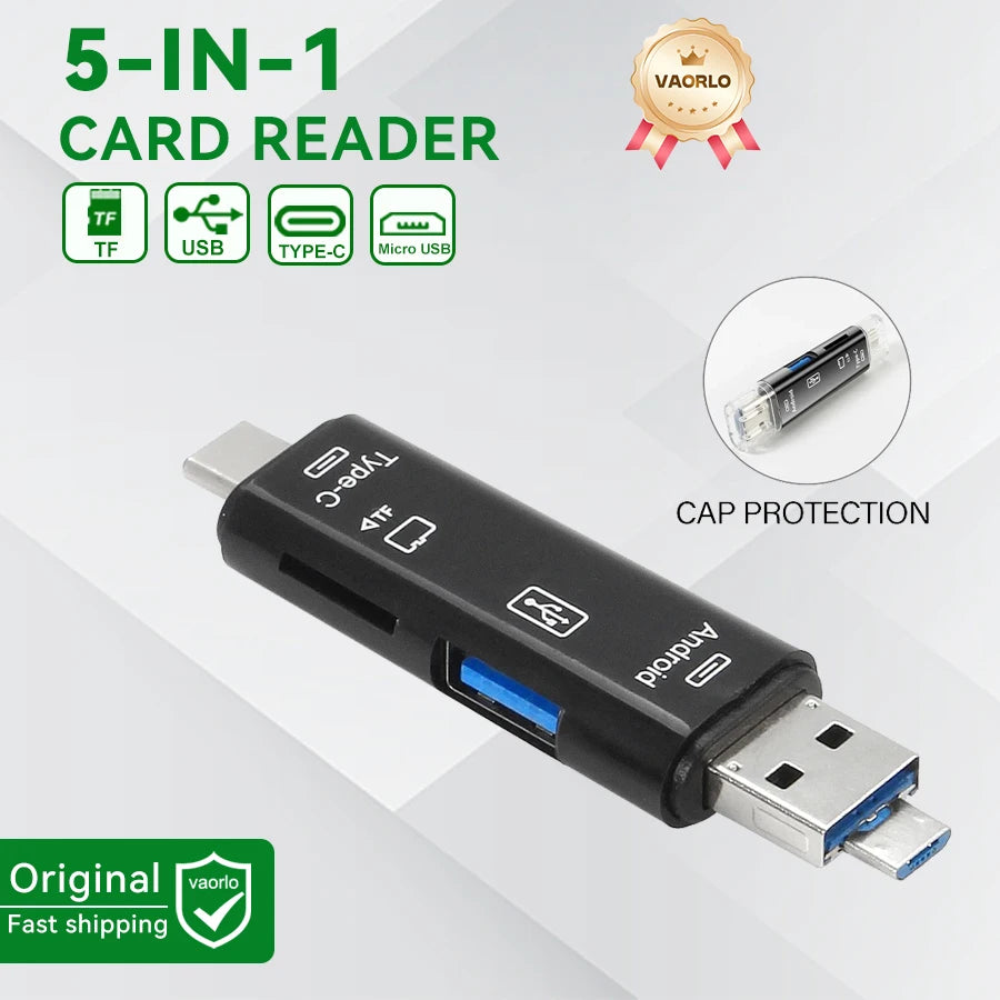 6-in-1 USB-C OTG Card Reader & USB 3.0 Flash Drive Adapter — SD / TF / MicroSD for Phone, Tablet, Laptop