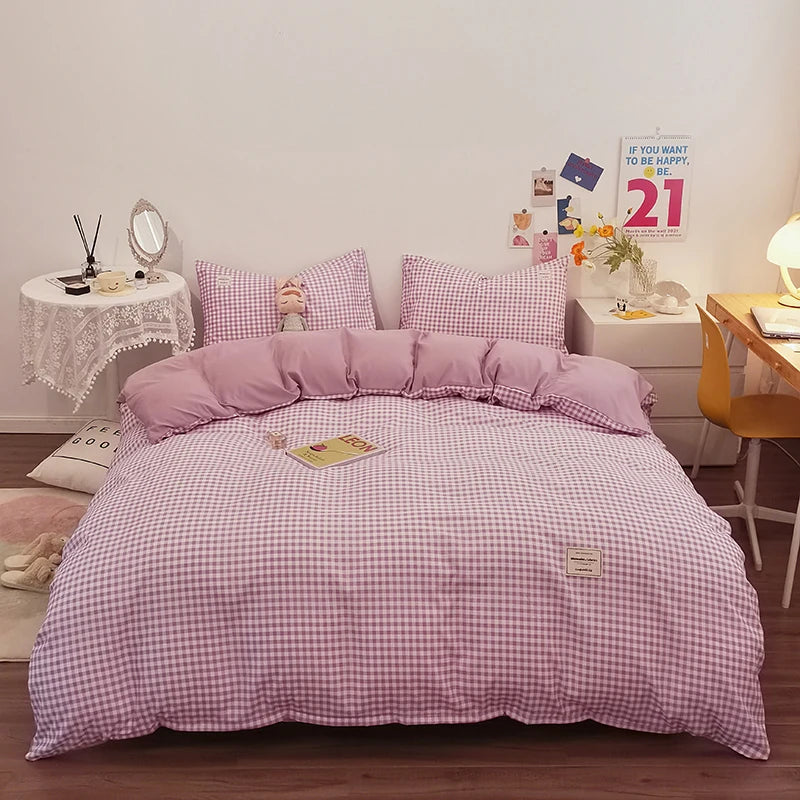 100% Cotton Plaid Stripe Duvet Cover Set - 3-Piece Breathable Washed Twill Bedding (1 Duvet Cover + 2 Pillowcases)