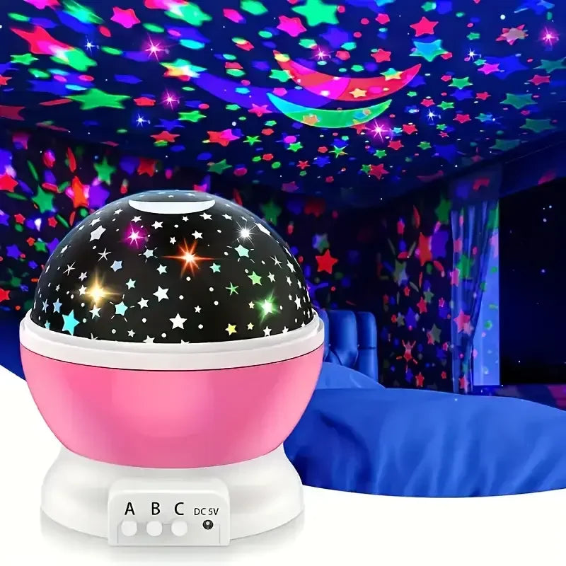 Rotating Galaxy Star Projector Night Light — USB or 3×AA Battery Powered LED Lamp for Bedroom, Parties, Weddings & Kids' Rooms