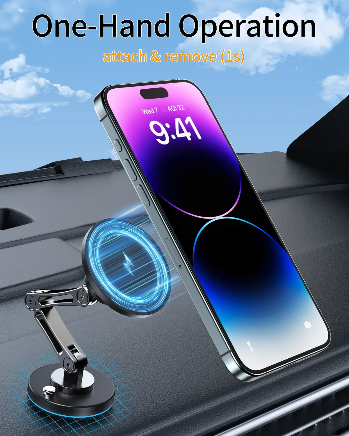 Magnetic Wireless Car Phone Charger Mount 15W Fast Charge 360° Rotating Dashboard & Windshield Phone Holder for iPhone and Android