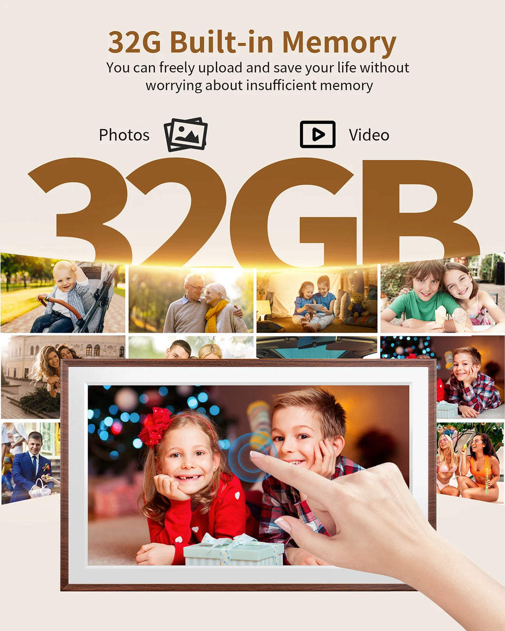 15.6-Inch (39.6 cm) FHD Touchscreen Digital Photo Frame, 32GB Built-In, WiFi & Frameo App, MP4 Playback, Wall-Mountable