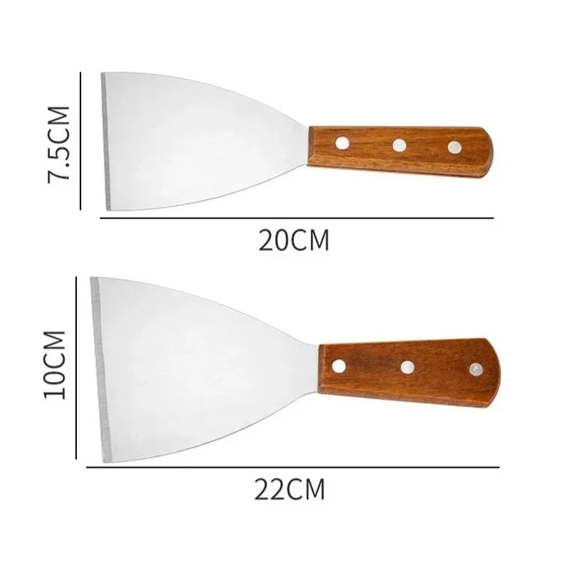 Wooden Handle Stainless Steel Offset Spatula for Steak, Burger, Pancake & Pizza - BBQ Kitchen Scraper