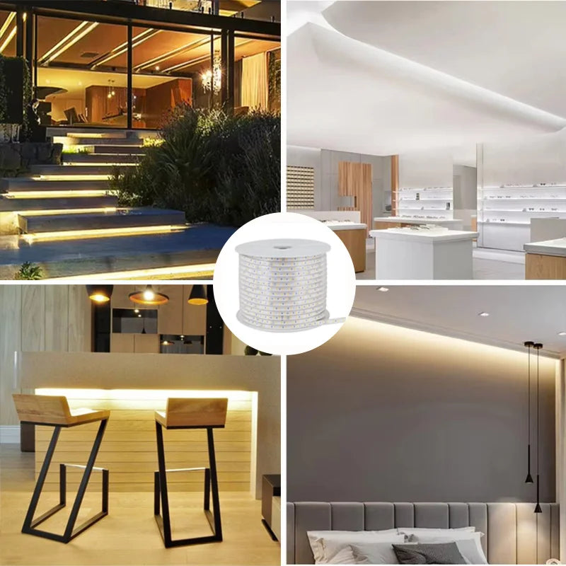 220V LED Strip 1-30m with EU Plug - Flexible Waterproof LED Tape IP65 for Home, Kitchen, Outdoor & Garden Lighting