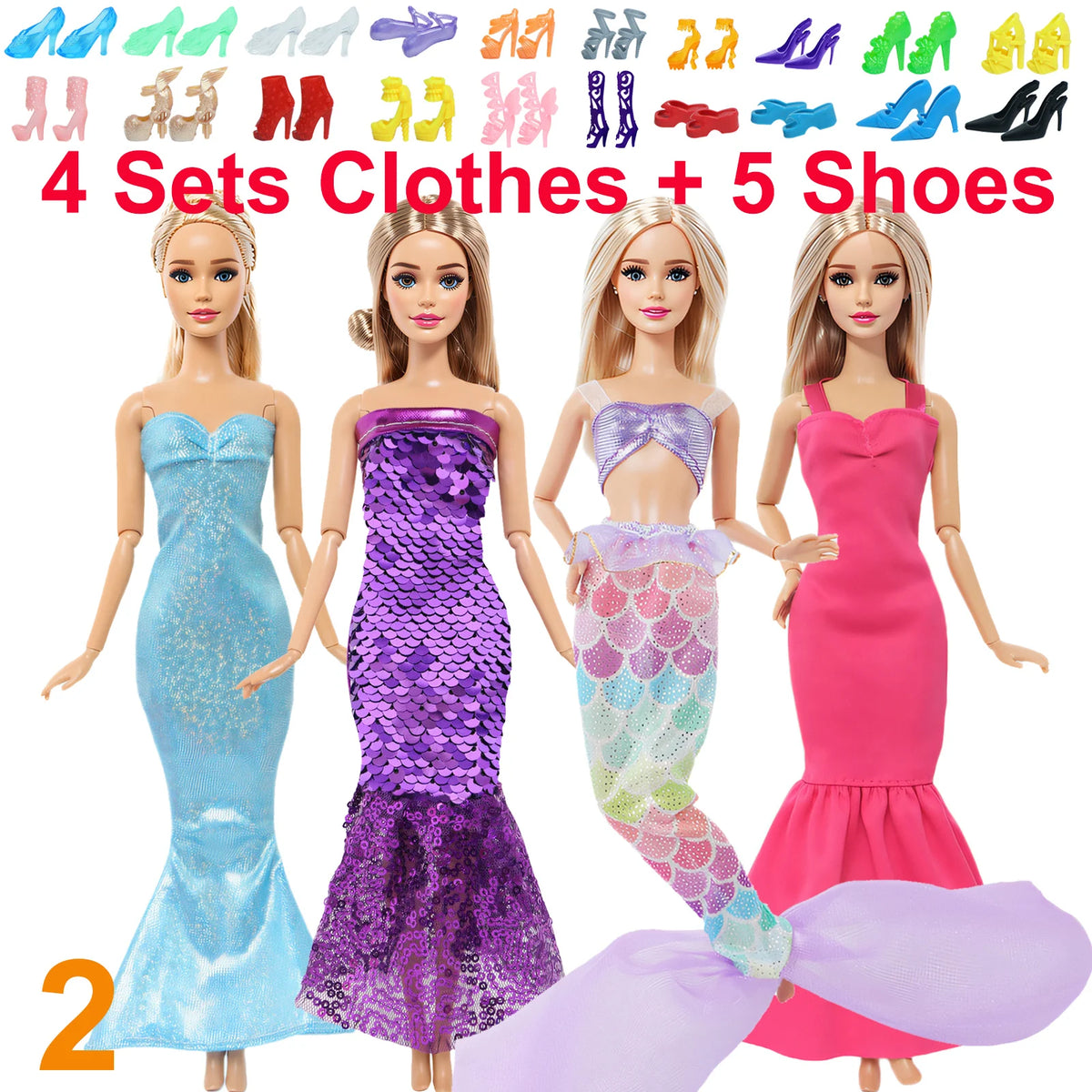 10-Piece 1/6 Scale Doll Clothes Set for 11.5–12 in (30 cm) Dolls — Dresses, Shirts, Pants & Shoes