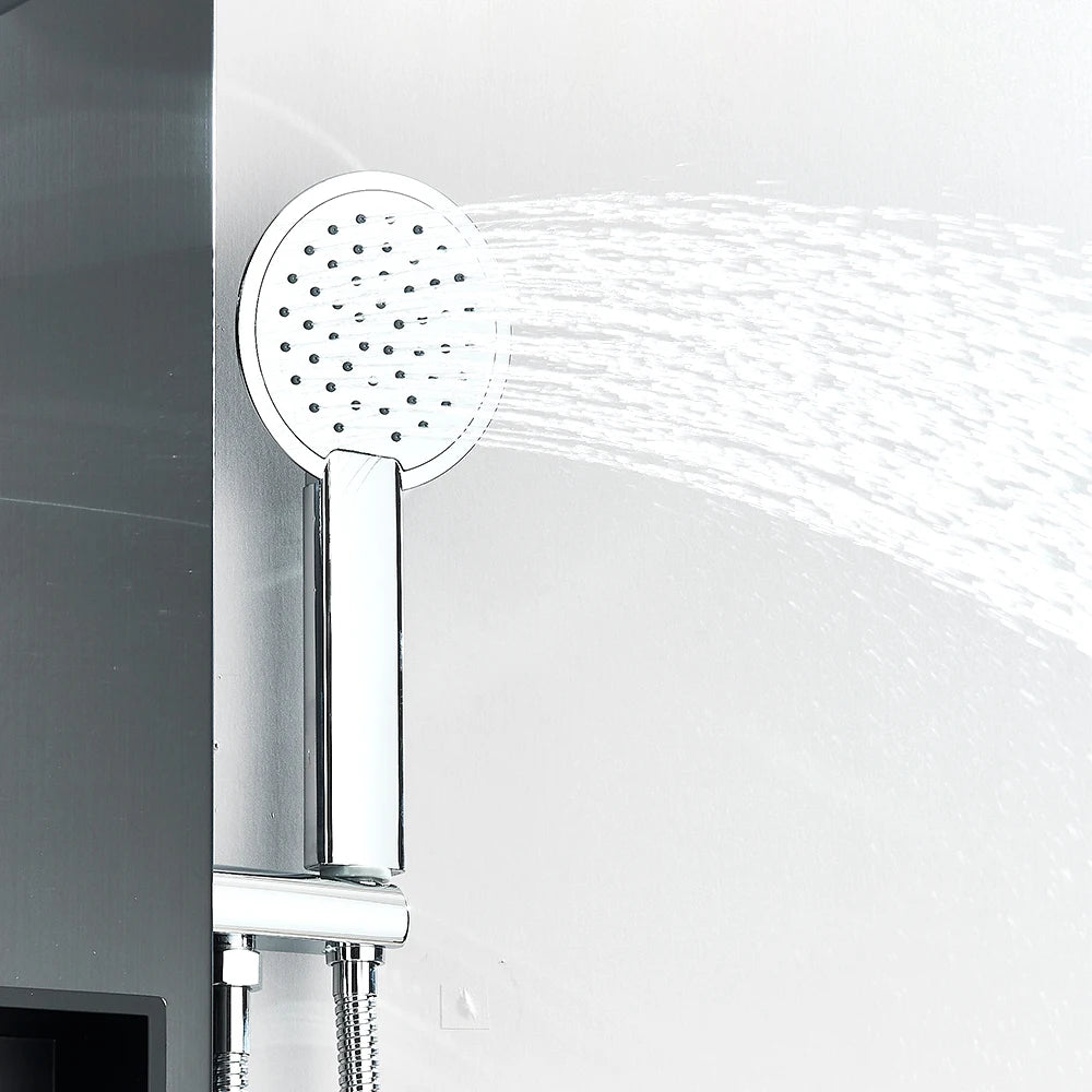 Black Shower Panel Column with Rain & Waterfall Shower Head, Massage Jets and Mixer Faucet