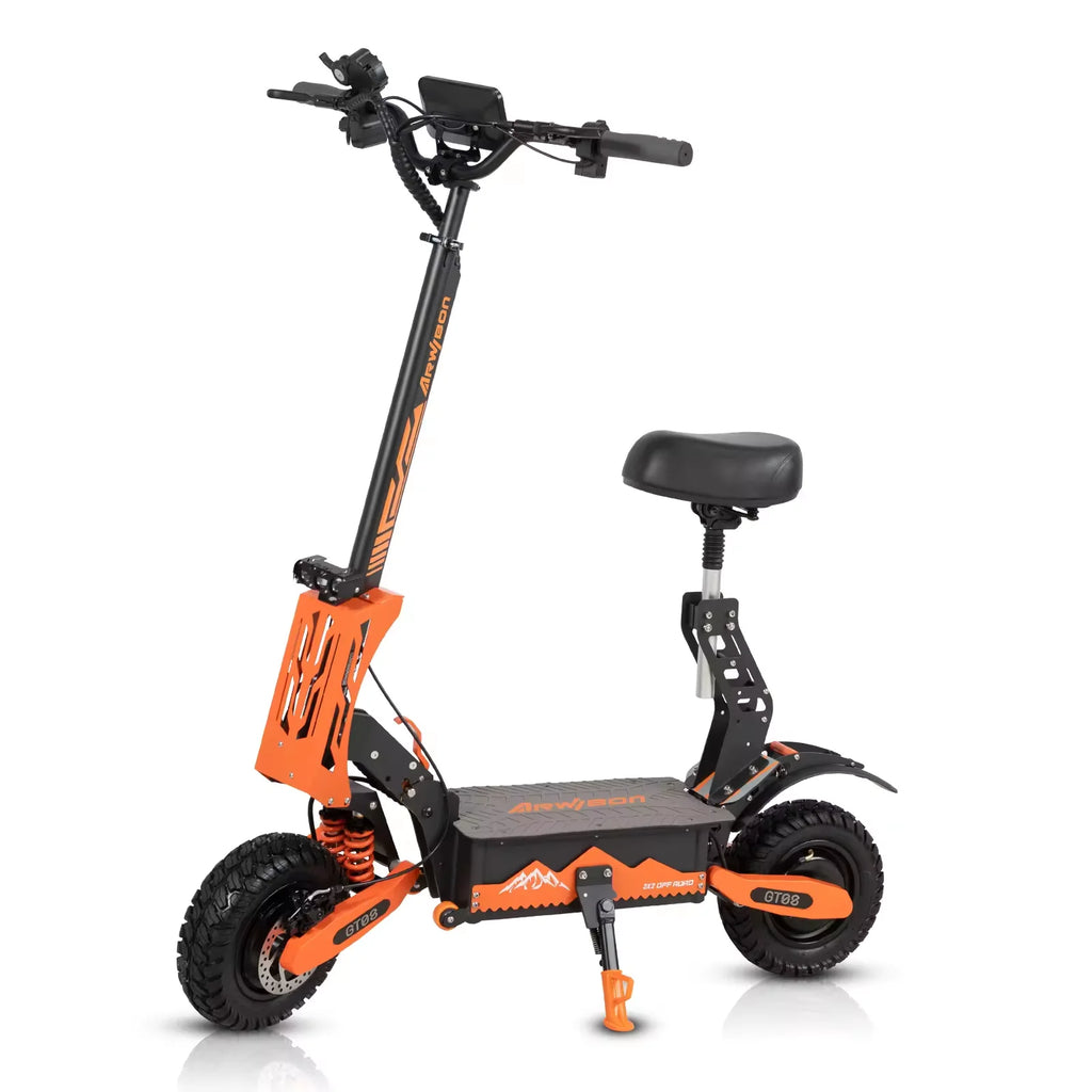 Dual Motor 5600W Adult Electric Scooter — Up to 46 MPH (74 km/h), 60V 27Ah Foldable eScooter with Seat, 11-inch (28 cm) Off-Road Tires