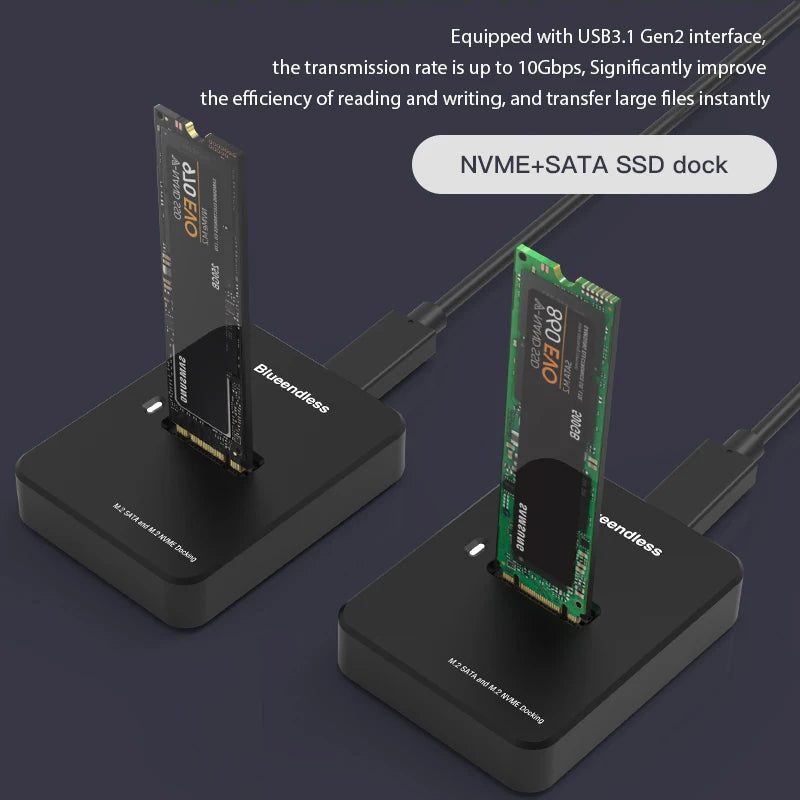 M.2 SSD Enclosure USB-C 10Gbps NVMe & SATA Docking Station – Supports 2242/2260/2280/22110