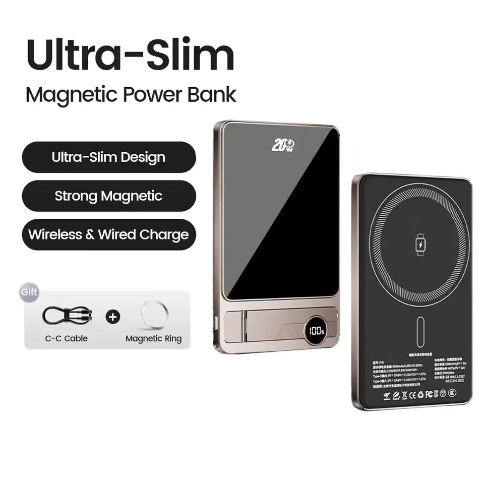 Ultra-Thin Magnetic Wireless Power Bank 5000/10000mAh – Fast MagSafe Portable Charger for iPhone, Apple Watch & Samsung