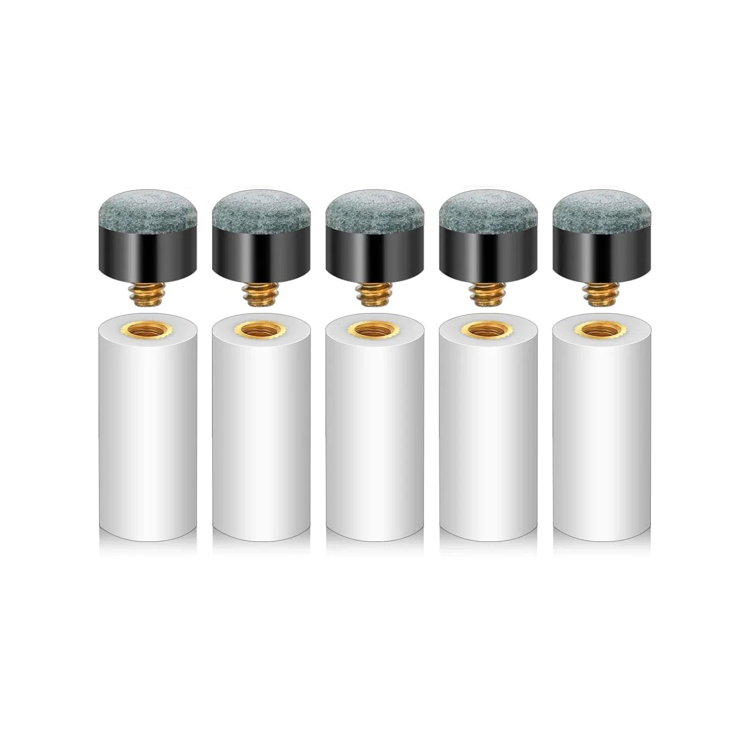 5/10-Pack 12mm Screw-On Pool Cue Tips with Ferrules — Leather Billiard Cue Tip Replacements