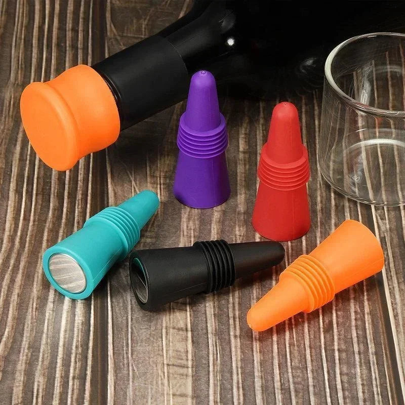 Silicone Wine Bottle Stopper with Stainless Steel Top - Leakproof Reusable Champagne & Beverage Sealer