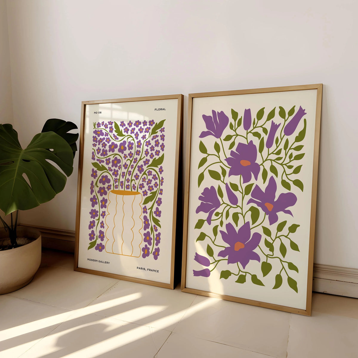 2-Piece Frameless Matisse Floral Canvas Prints - Bohemian Mid-Century Modern Wall Art for Bedroom & Living Room