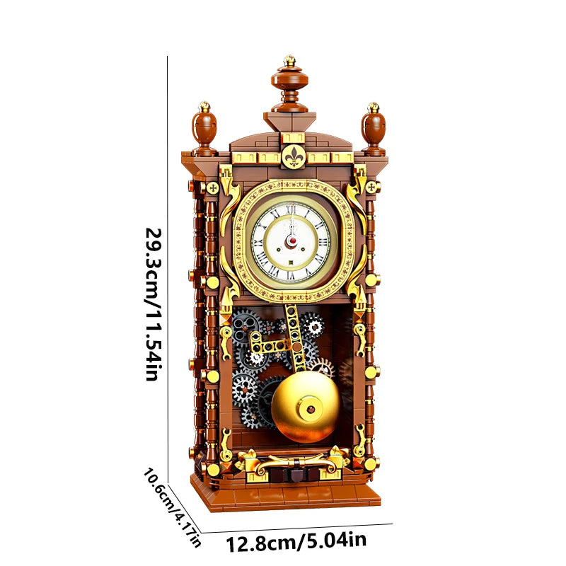 Swinging Retro Mechanical Pendulum Clock Building Blocks 751-Piece 3D Model Kit for Adults Home Decor Gift