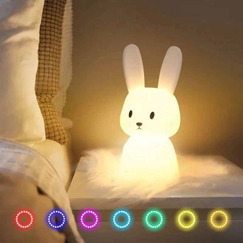 Silicone Rabbit Night Light - Touch Sensor LED, 7-Color USB Rechargeable Kids & Nursery Lamp