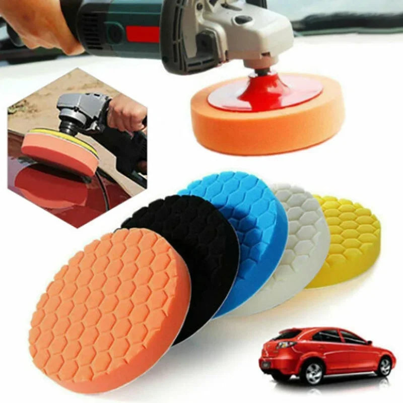 Car Polishing Pad Kit 5/6/7-Inch (12.7/15.2/17.8 cm) Self-Adhesive Buffing Pads 5-Pack Car Detailing Waxing Sponge