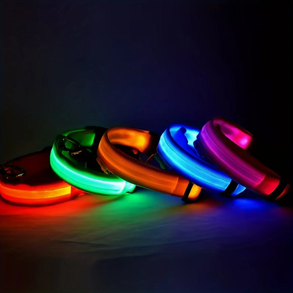 LED Glow-in-the-Dark Nylon Dog Collar & Leash — Flashing Luminous Safety Pet Collar