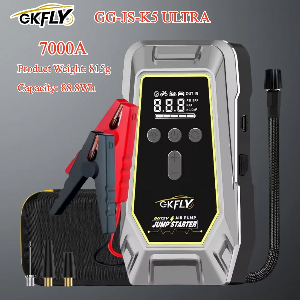4000A/7000A Portable 12V Car Jump Starter with Air Compressor, LCD Screen Booster Charger & Power Bank