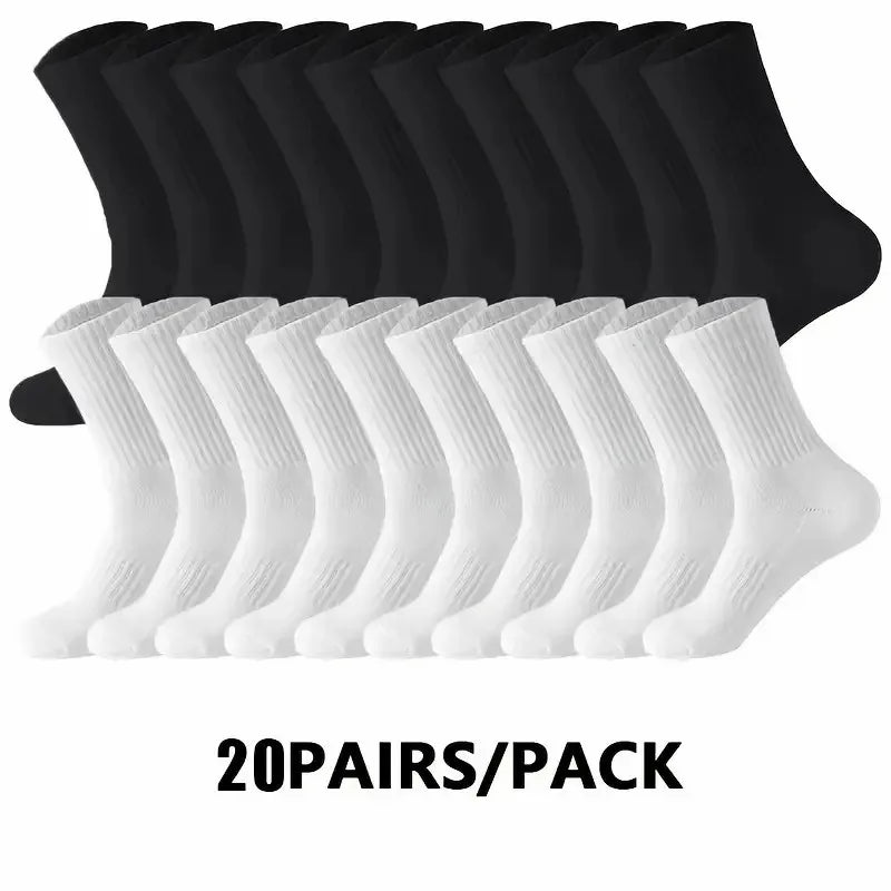 5/10/20 Pairs Neutral Solid Mid-Crew Socks - Breathable Sweat-Wicking Antibacterial Sports Socks