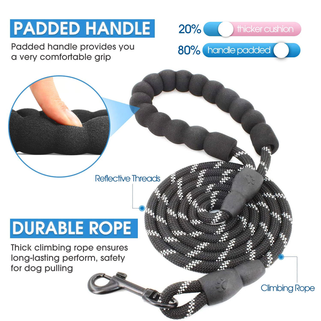Reflective Nylon Dog Leash with Soft Handle — Reinforced Leash for Small, Medium & Large Dogs — 4ft/5ft/6.6ft/9.8ft (120/150/200/300 cm)