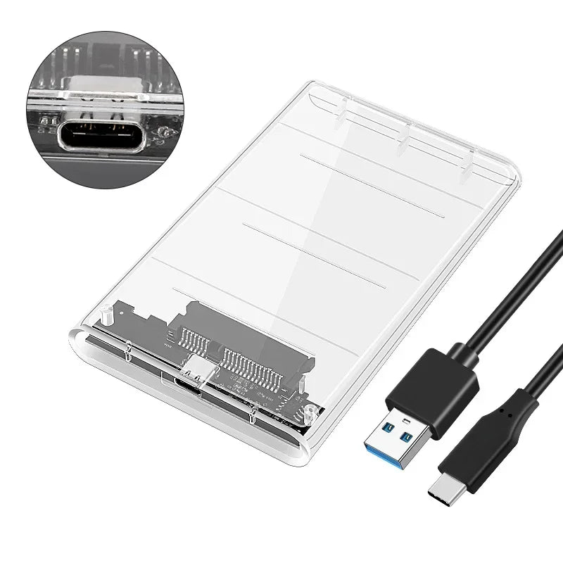 Transparent 2.5-Inch HDD/SSD Enclosure – SATA III to USB 3.0 Type-C, Tool-Free Portable External Drive Case (7mm/9.5mm, up to 2TB)