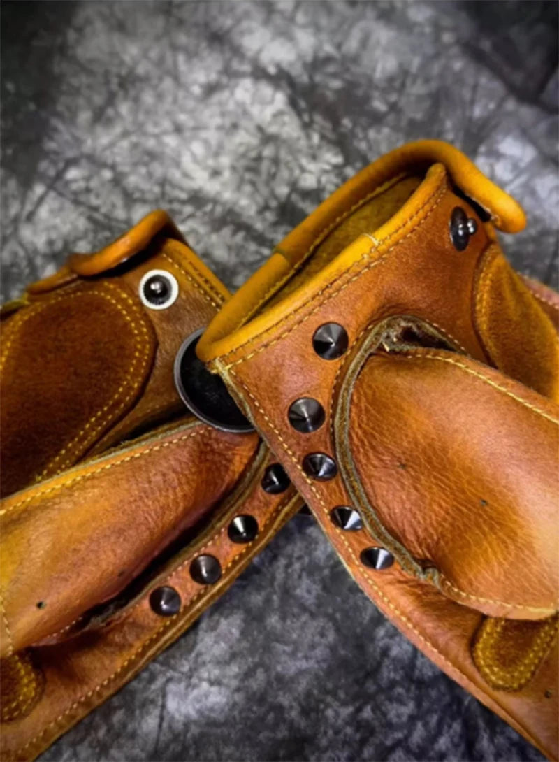 Vintage Half-Finger Motorcycle Gloves - Men's Fingerless Driving Gloves, Non-Slip Durable Genuine Leather, Handmade