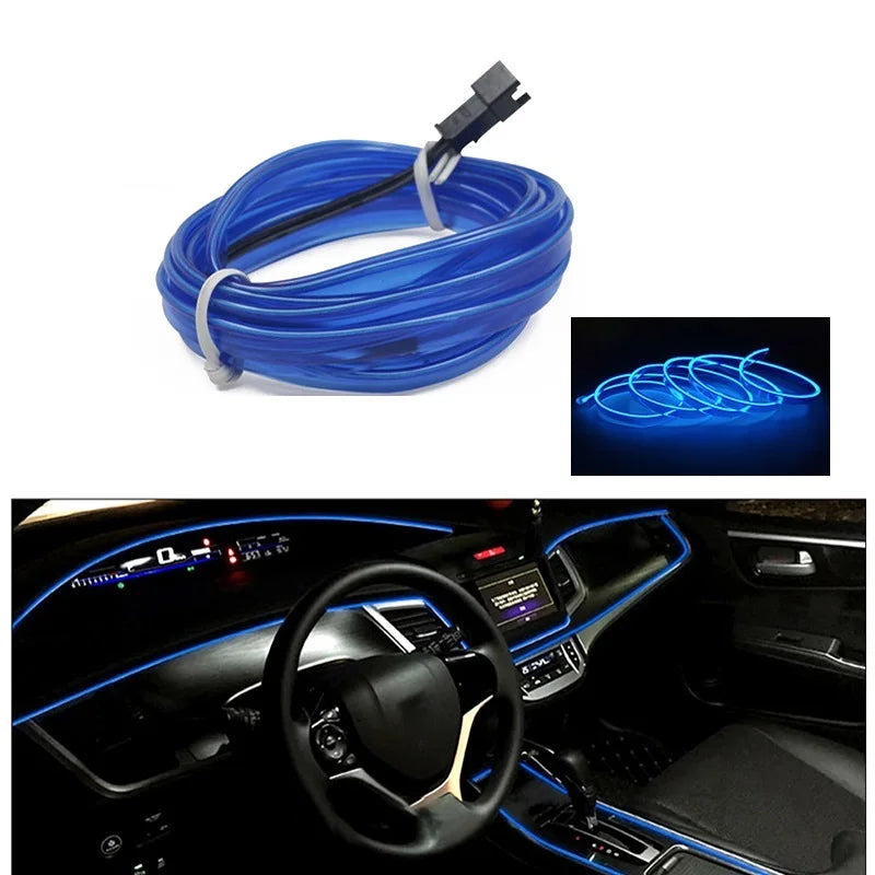 Car Interior LED EL Neon Strip - Flexible Ambient Auto Light for DIY 1/3/5/10M (3.3/9.8/16.4/32.8 ft)