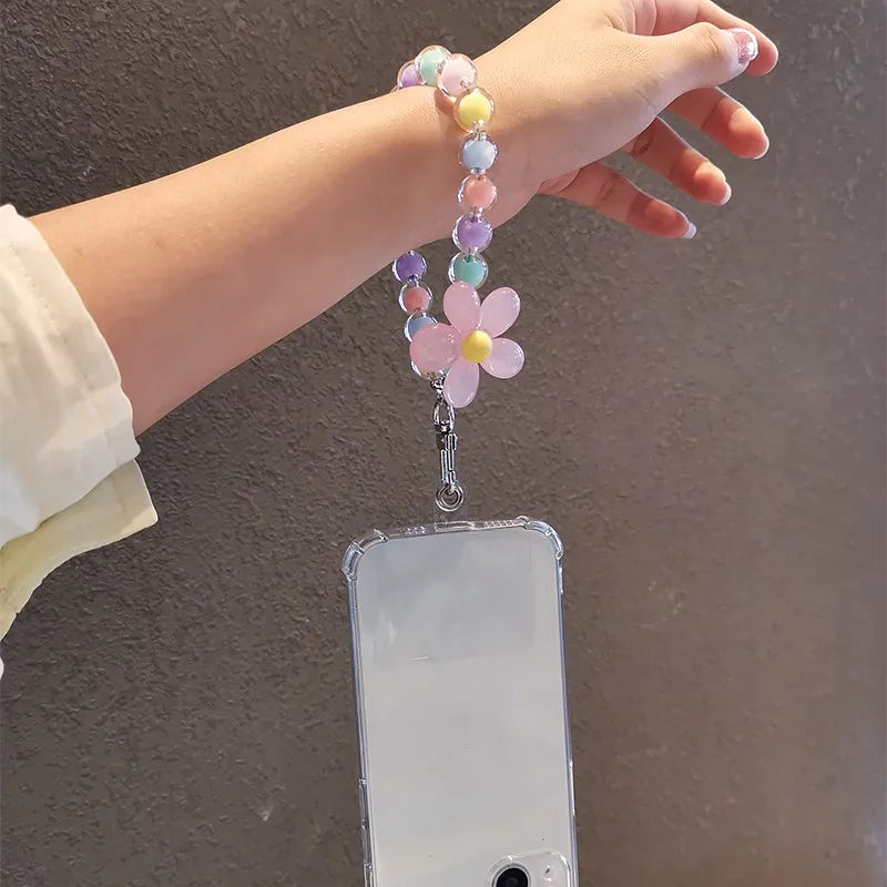 Colorful Macaron Bead Phone Lanyard Wrist Strap - Anti-Lost Short Handheld Mobile Chain for Women