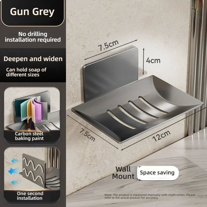 No-Drill Wall-Mounted Soap Rack Waterproof Metal Soap Holder for Bathroom Shower