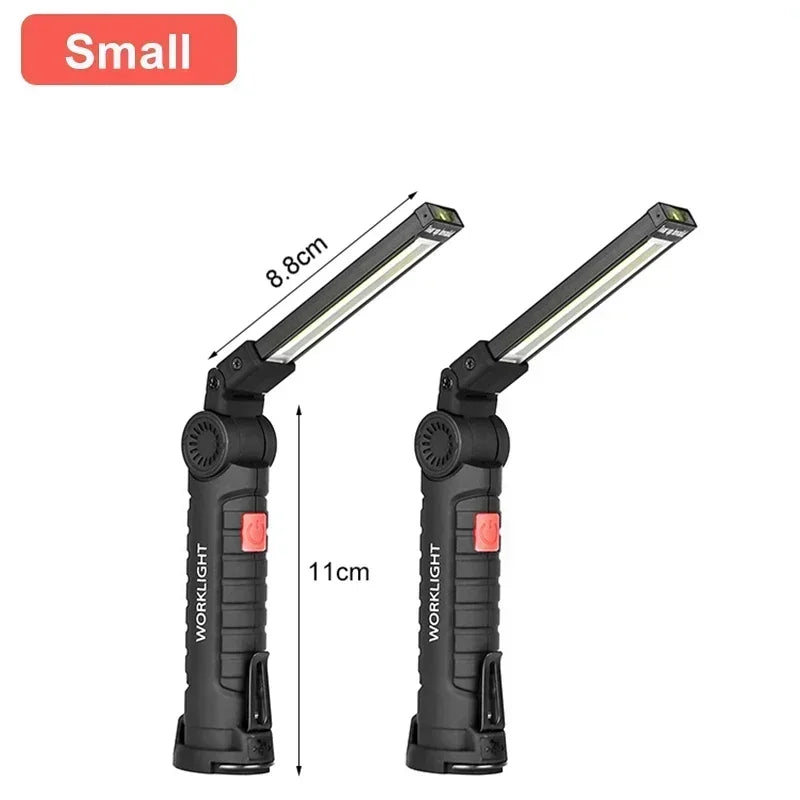 Portable COB LED Work Light – USB Rechargeable Inspection Lamp with Magnetic Hook & 360° Swivel