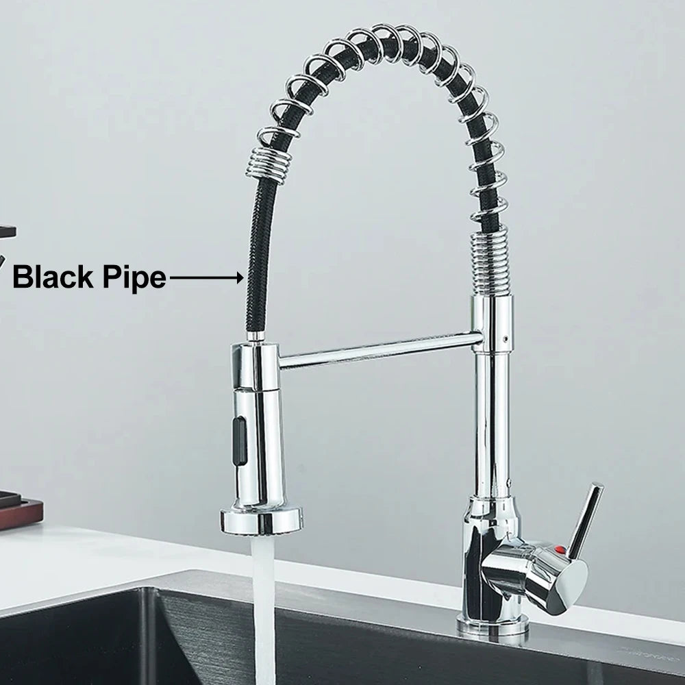 Pull-Down Single-Handle Kitchen Faucet Deck-Mounted Hot and Cold Tap — Matte Black, Brushed Nickel, Chrome
