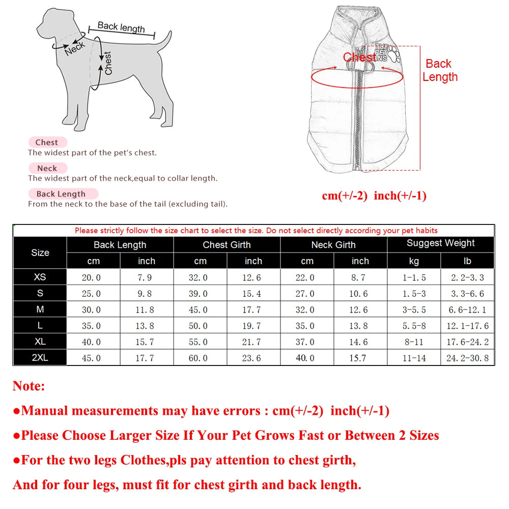 Waterproof Windproof Dog & Cat Jacket – Warm Winter Pet Coat XS-6XL with D-Ring Leash Attachment