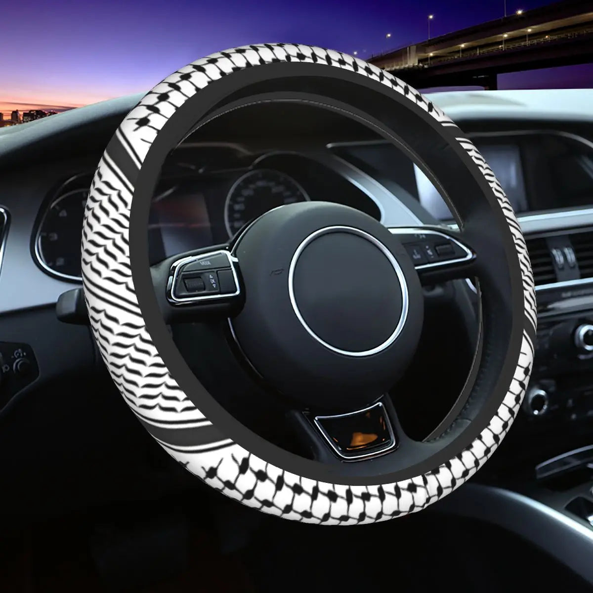 Keffiyeh Car Steering Wheel Cover 37–38 cm (14.6–15.0 in) Anti-Slip Faux Leather Colorful Kufiya Pattern
