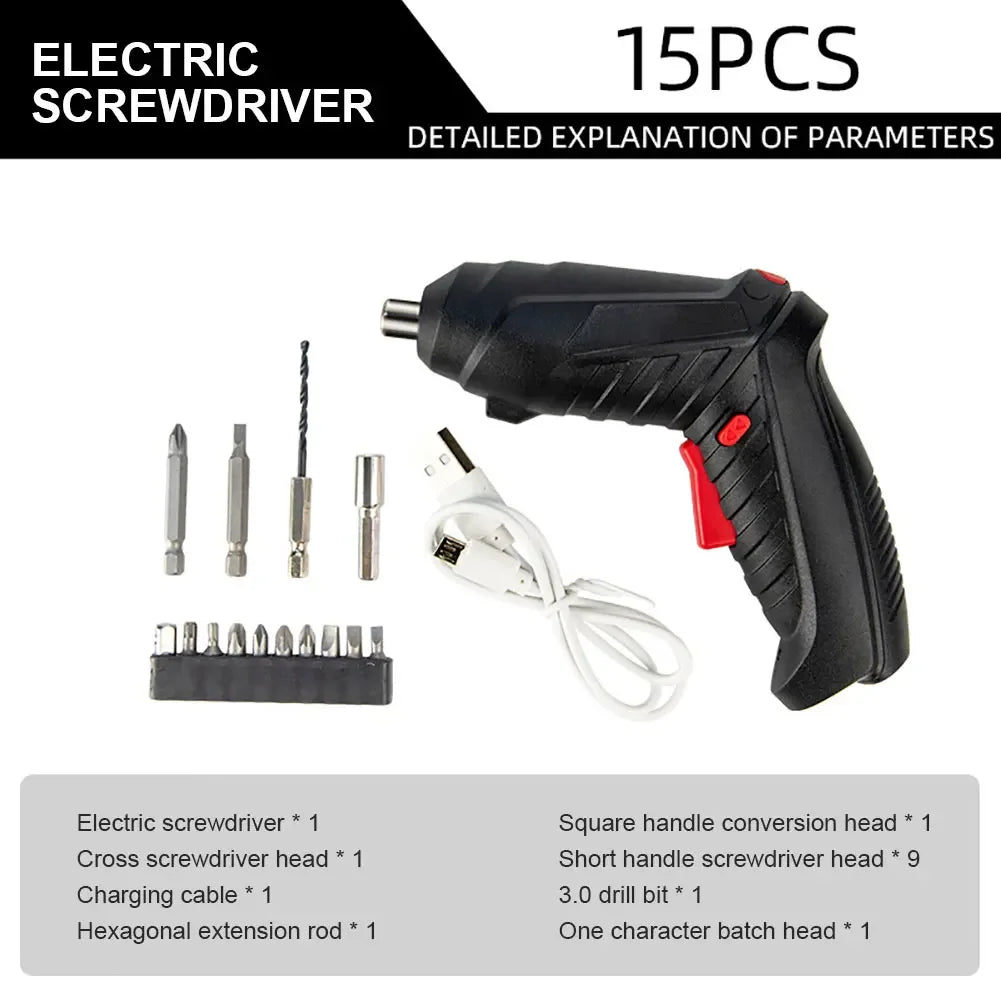 3.6V Rechargeable Cordless Electric Screwdriver Drill Set – 1800mAh Mini Power Driver with LED & USB Charging