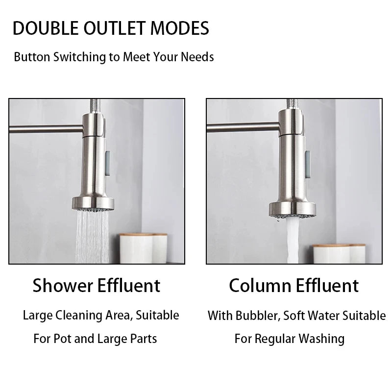 Brushed Nickel Pull-Down Kitchen Faucet, Deck-Mounted Mixer Tap, 360° Swivel, Stream & Spray, Single-Handle Hot/Cold