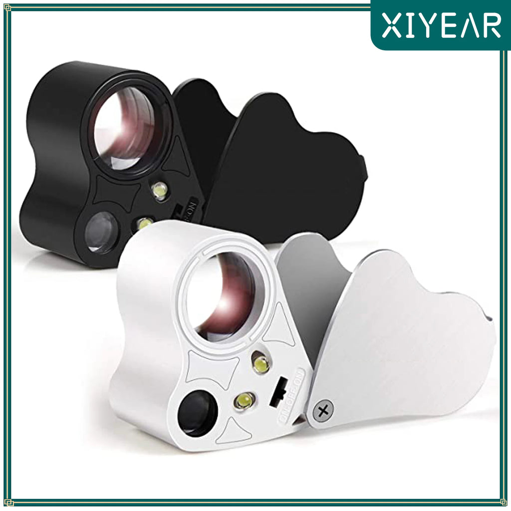 30x/60x Illuminated Jeweler's Loupe Magnifier Foldable with Bright LED Light for Gems, Jewelry, Coins & Stamps
