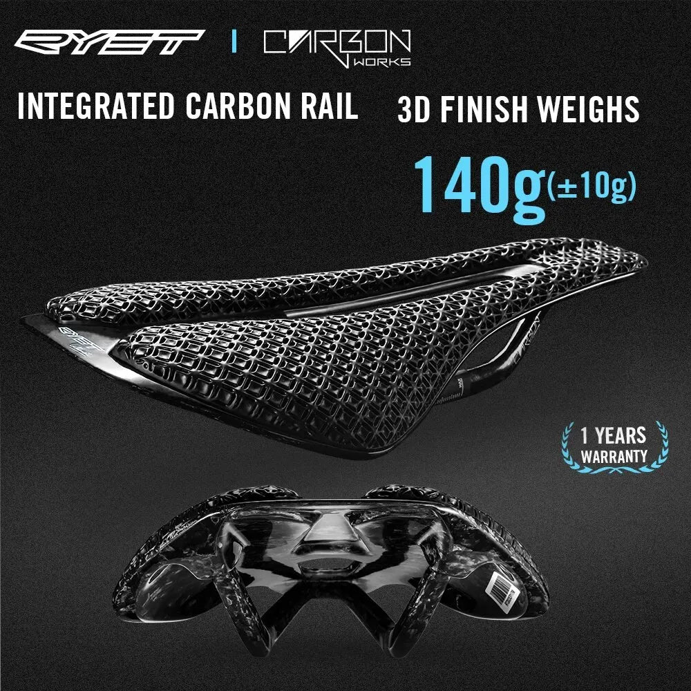 3D Printed Ultralight Carbon Bike Saddle 135/143mm — 105g for MTB, Gravel & Road