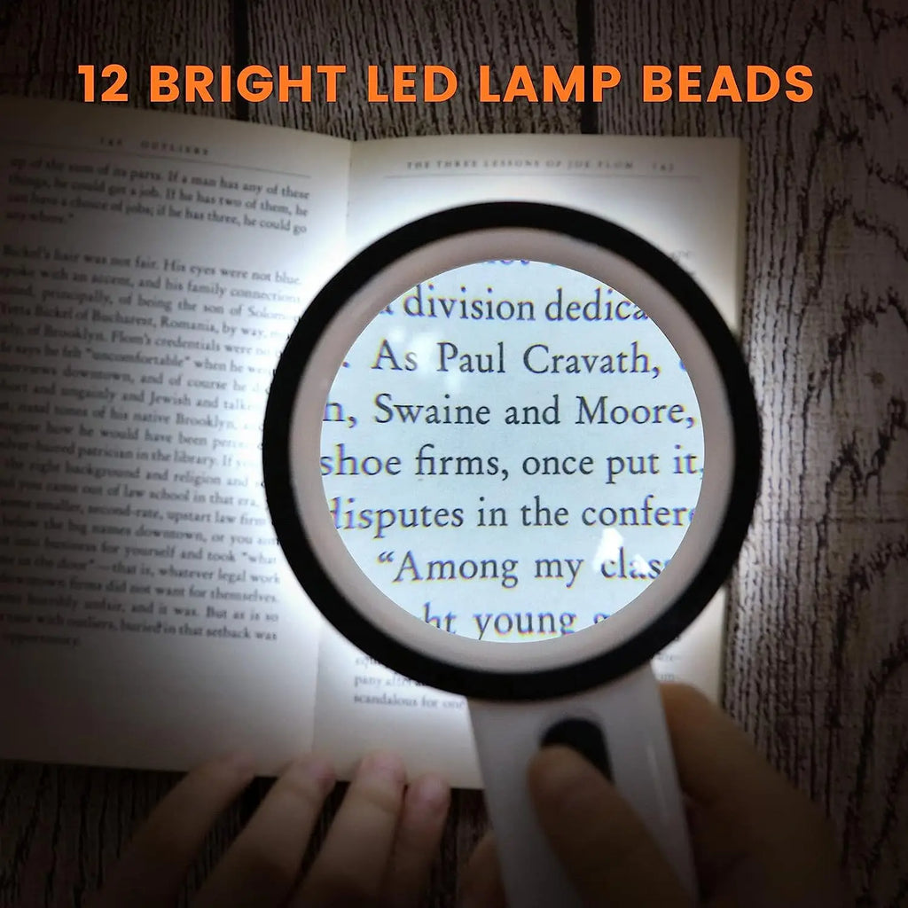 30X Handheld Magnifying Glass with 12 LEDs, Double Glass Lens Illuminated Magnifier for Reading, Jewelry & Watch Repair