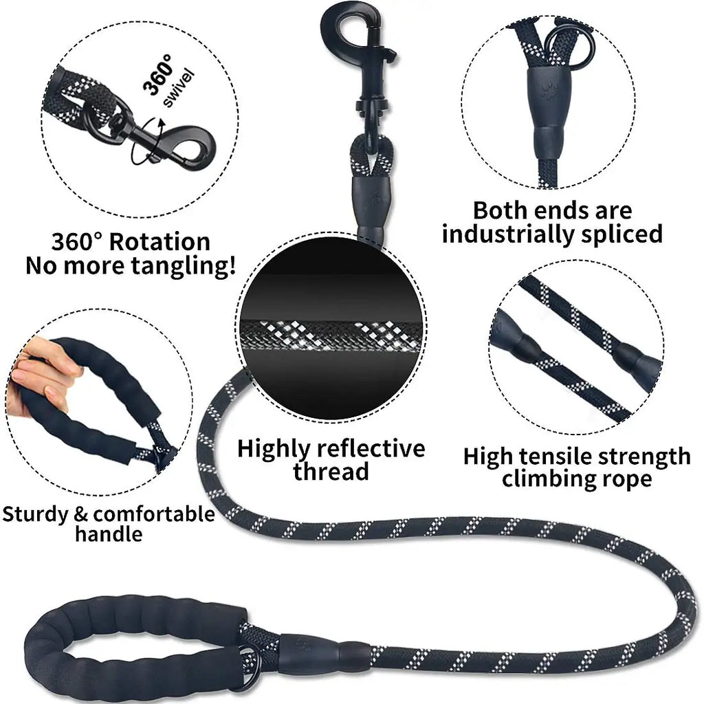 Reflective Nylon Dog Leash with Soft Handle — Reinforced Leash for Small, Medium & Large Dogs — 4ft/5ft/6.6ft/9.8ft (120/150/200/300 cm)