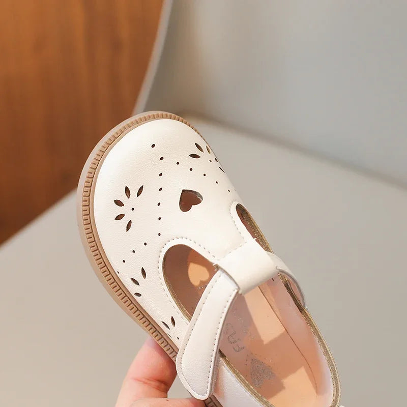 T-Strap Mary Jane Shoes for Baby & Toddler Girls Hollow-Out Vintage Non-Slip Flats Beige Brown Dress Shoes